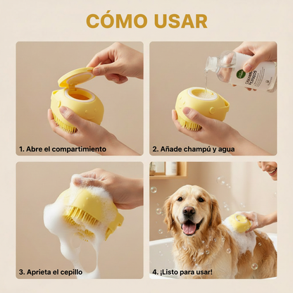 Cómo usar el cepillo de baño para mascotas - letras doradas